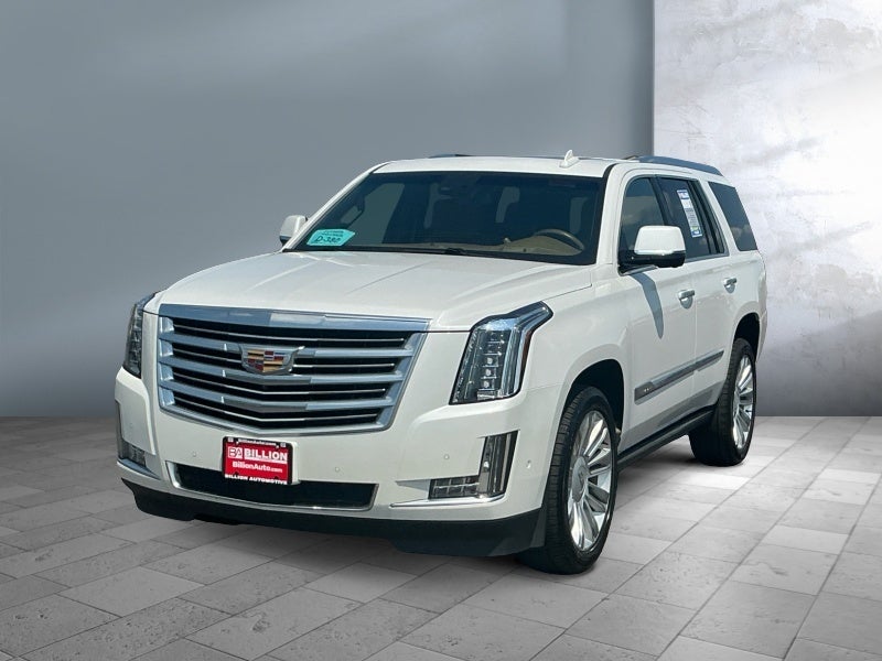 2017 Cadillac Escalade Platinum in Crystal White Tricoat — front three-quarter view