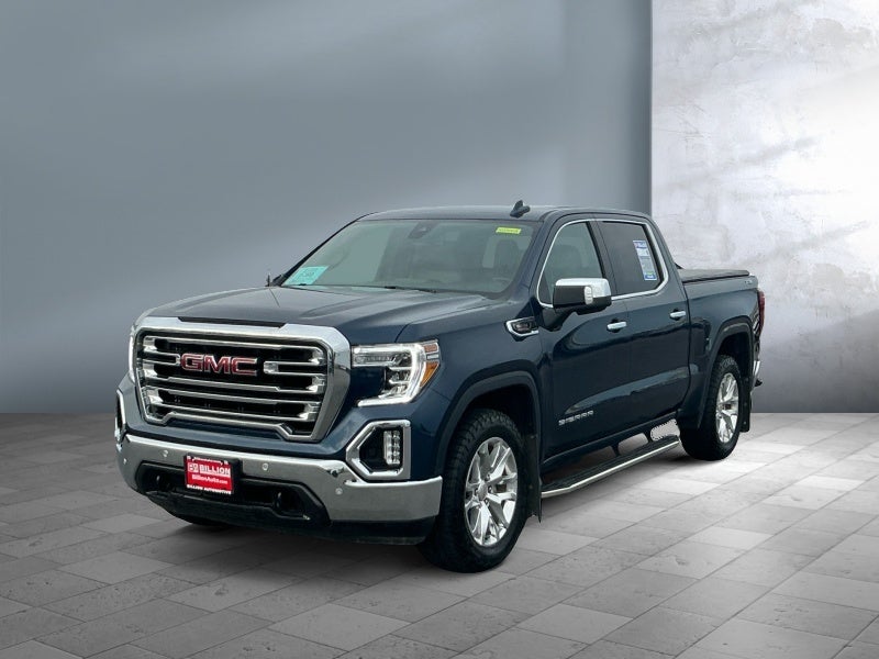 2021 GMC Sierra 1500 SLT in Pacific Blue Metallic — front three-quarter view